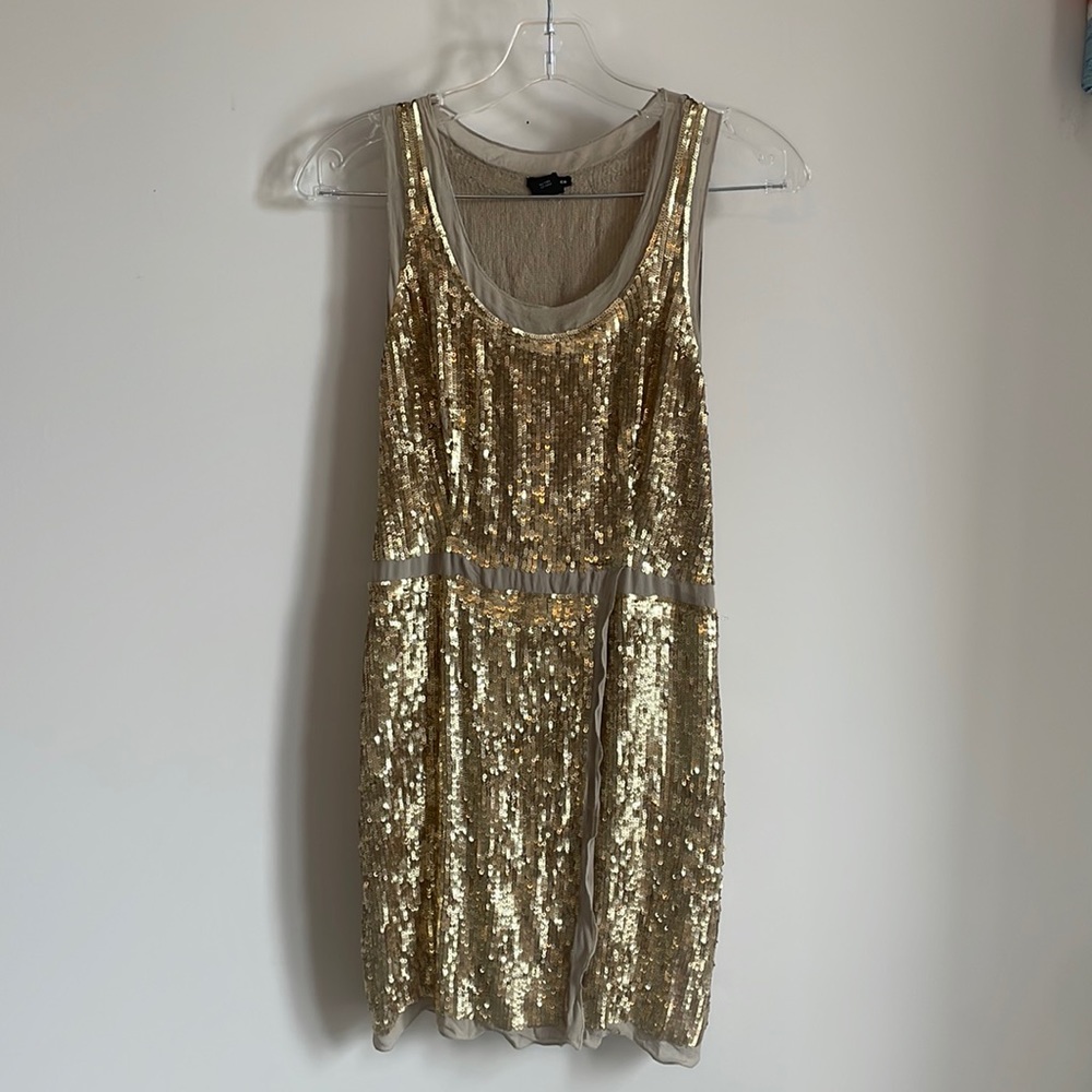 Gold Silk and sequin dress CLUB MONACO